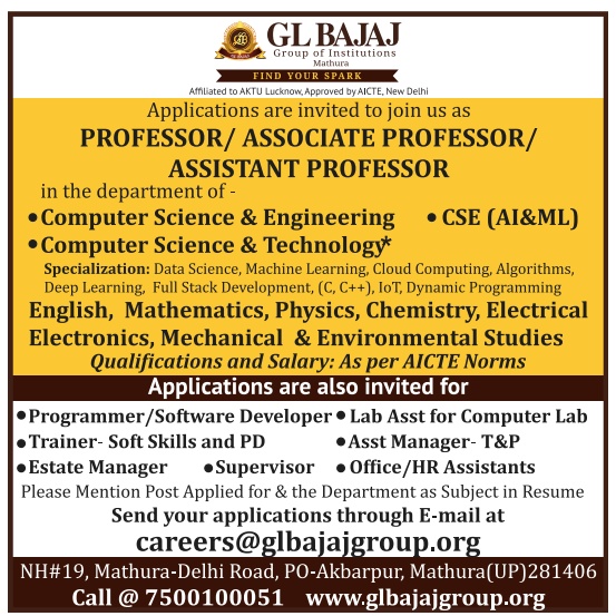 GL Bajaj Group Teaching & Non Teaching Recruitment 2024